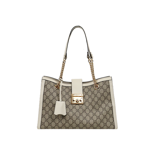 Gucci White GG Supreme Medium Paddle Lock Shopper Bag