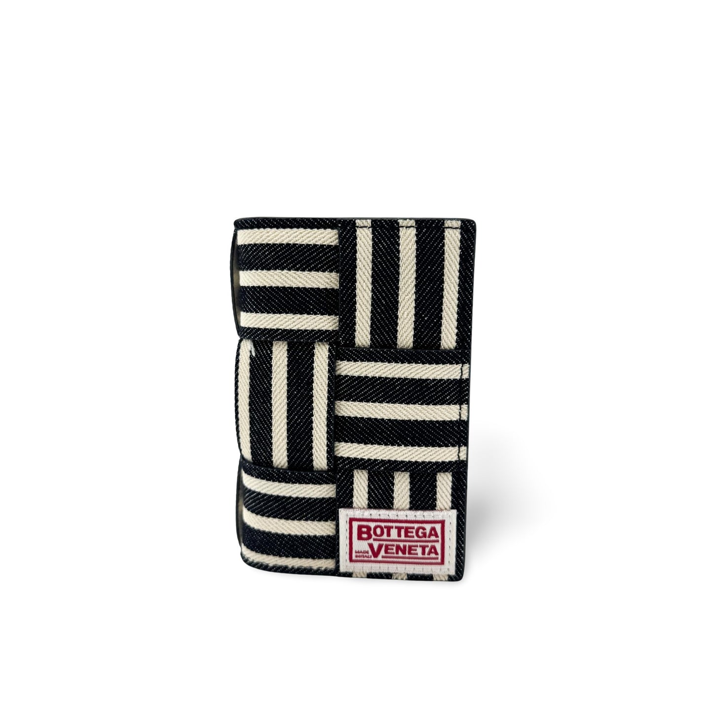 Bottega Veneta Intrecciato Stripe Denim Foldable Card Case Black White