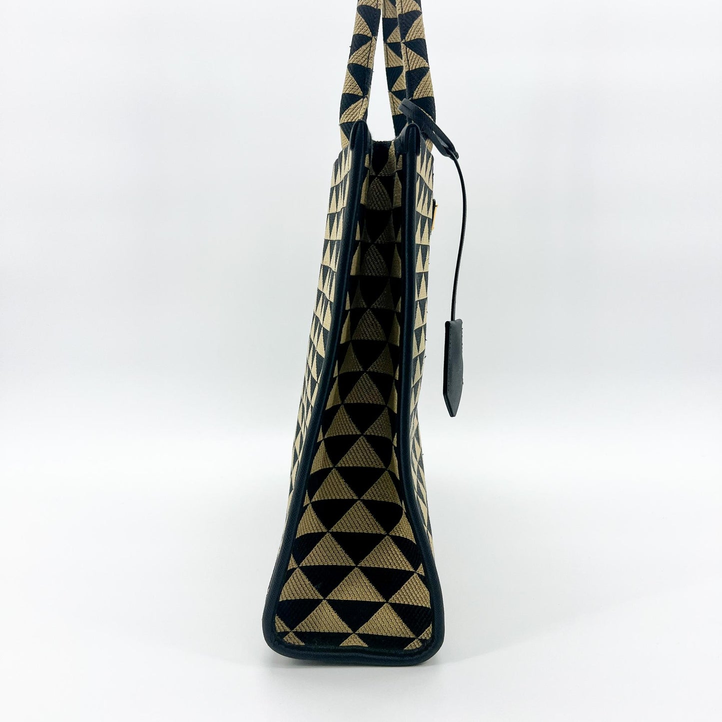 Prada Symbol Embroidered Fabric Large Tote Bag Black Beige