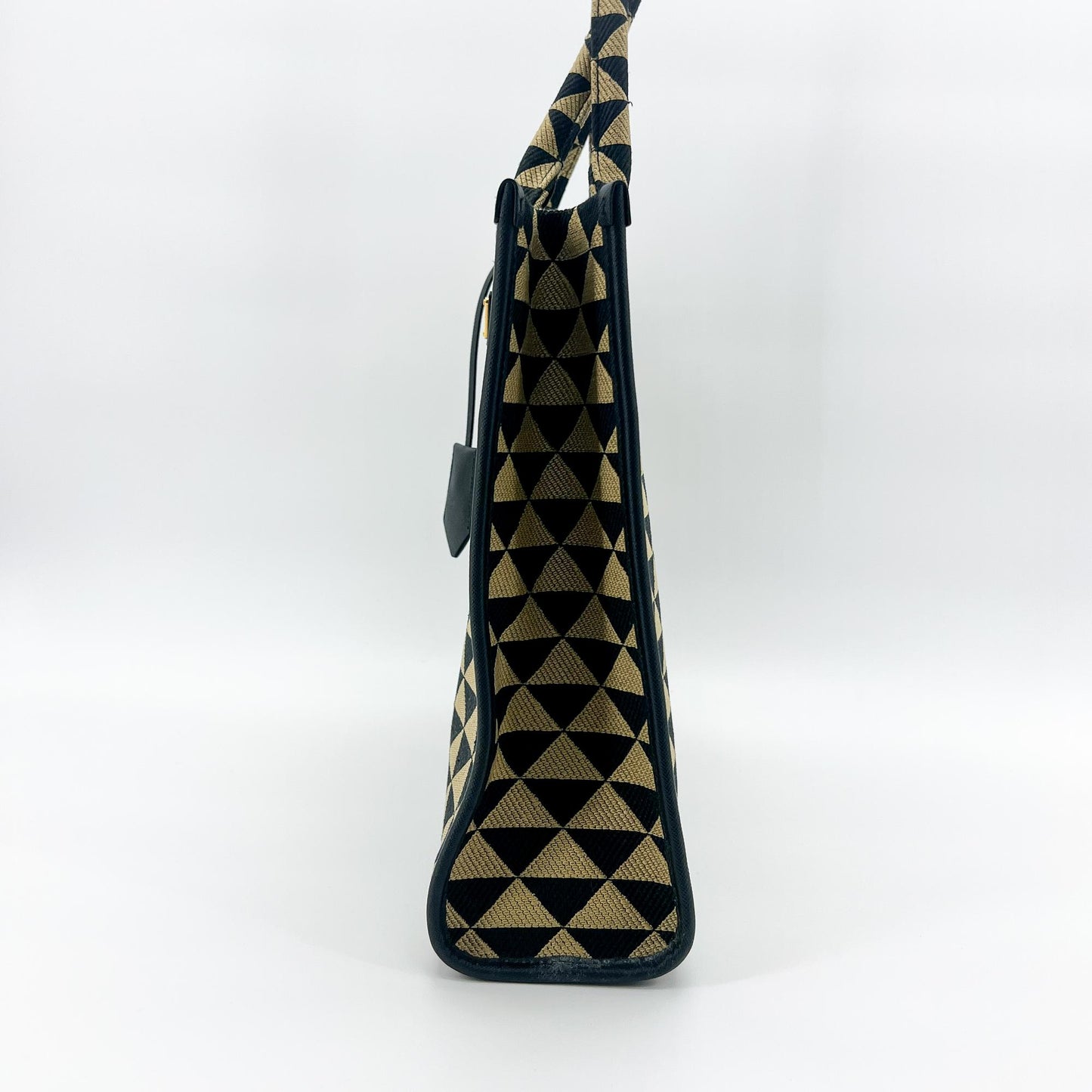 Prada Symbol Embroidered Fabric Large Tote Bag Black Beige