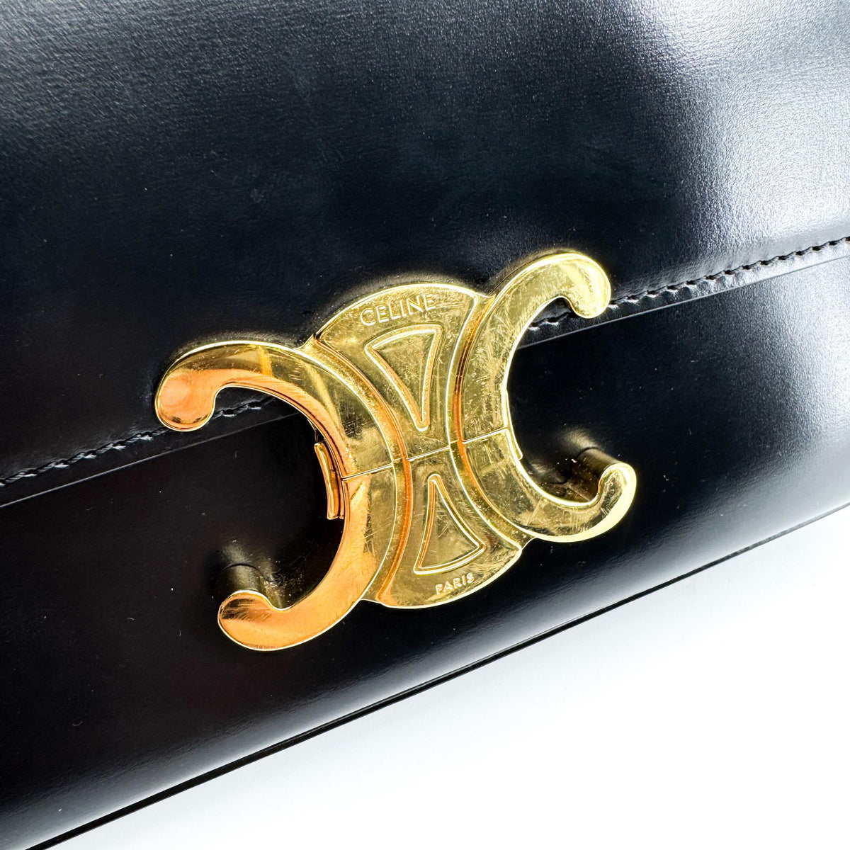 Celine Shiny Calfskin Triomphe Crossbody Bag Black