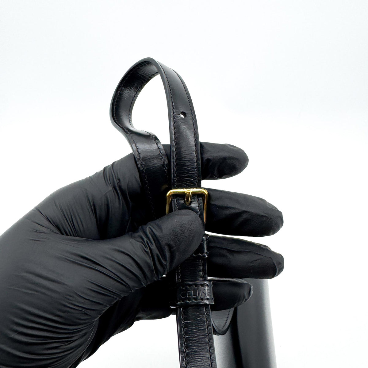 Celine Shiny Calfskin Triomphe Crossbody Bag Black