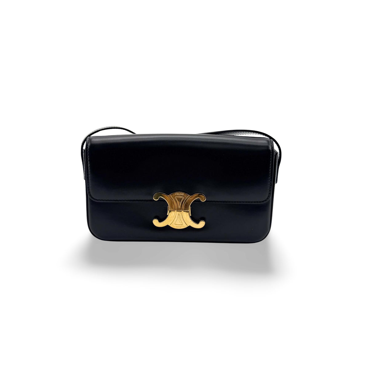 Celine Shiny Calfskin Triomphe Crossbody Bag Black