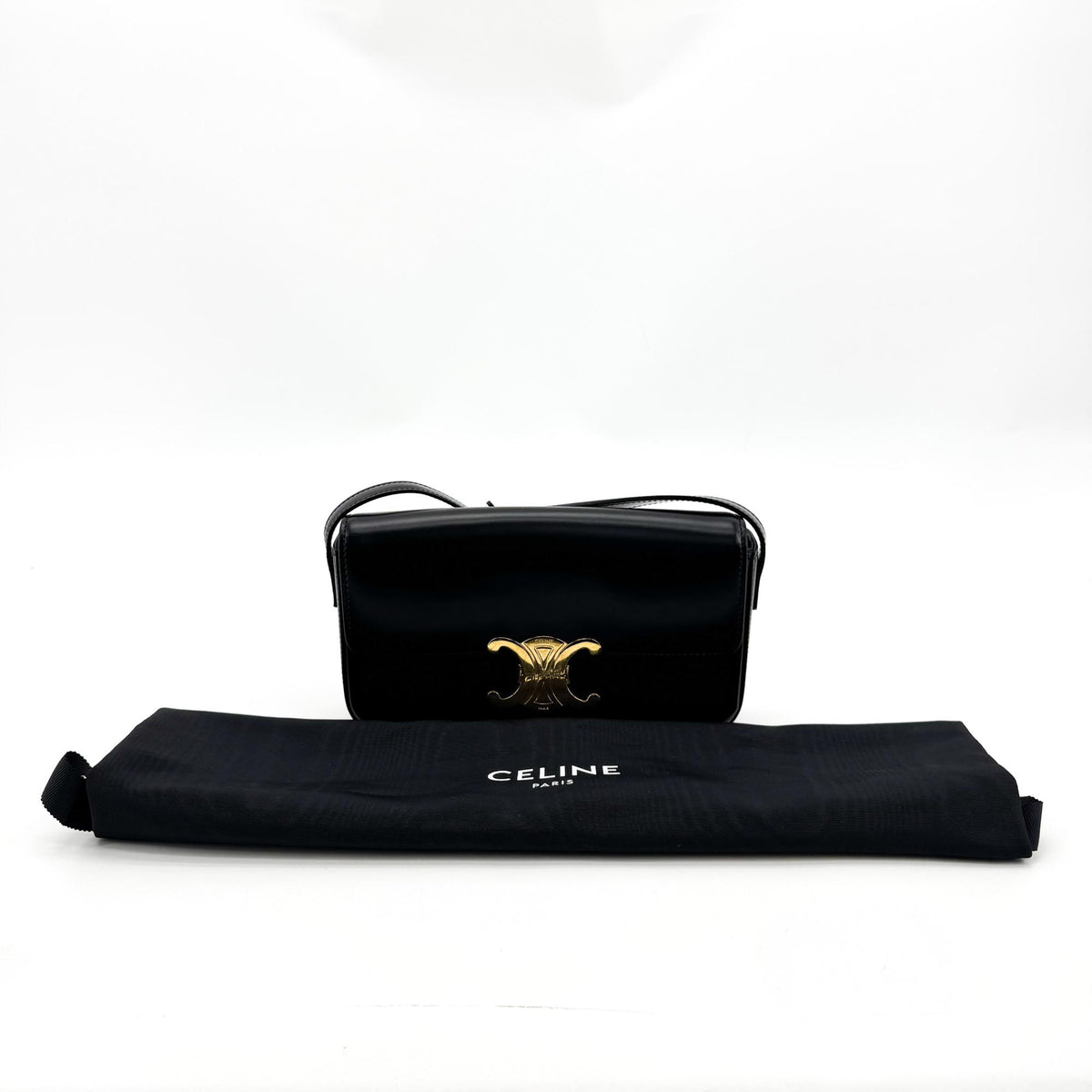 Celine Shiny Calfskin Triomphe Crossbody Bag Black