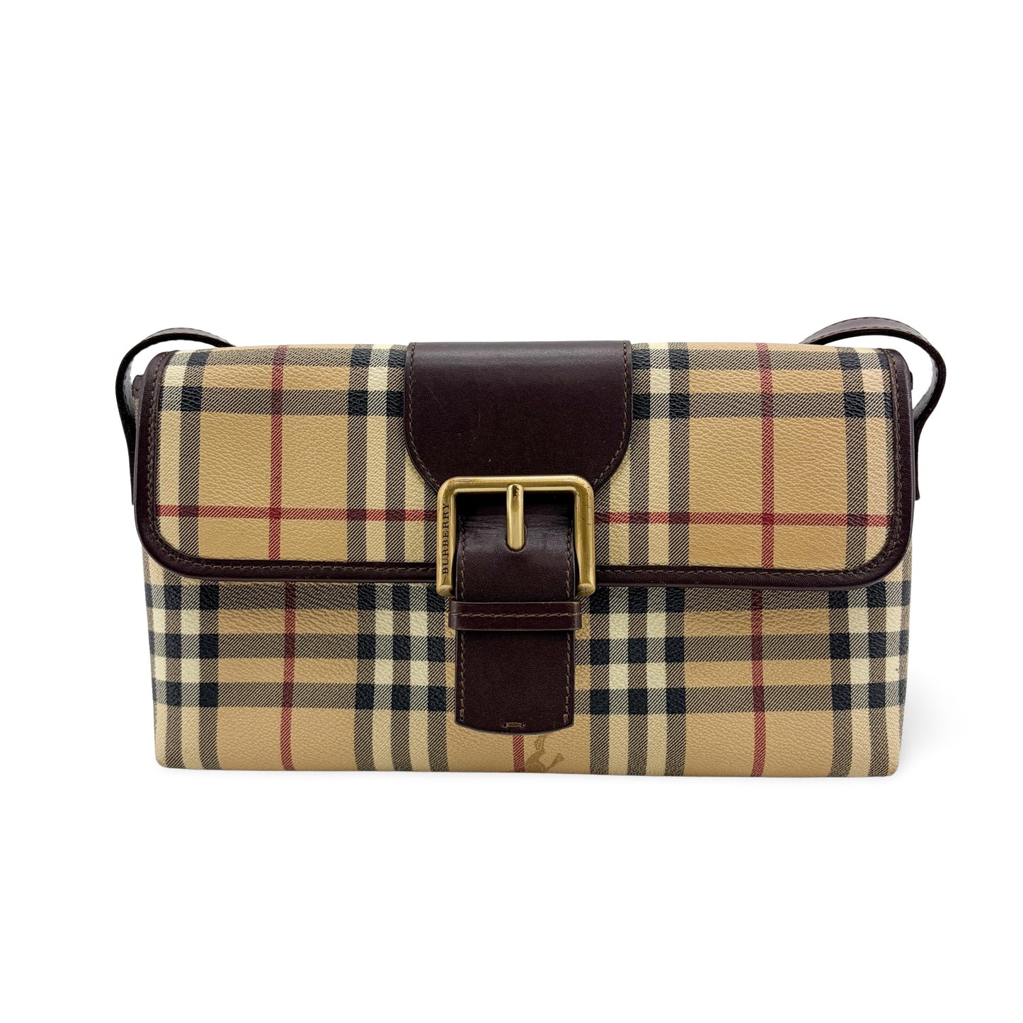 Burberry Nova Check Canvas Leather Buckle Shoulder Bag Beige Brown