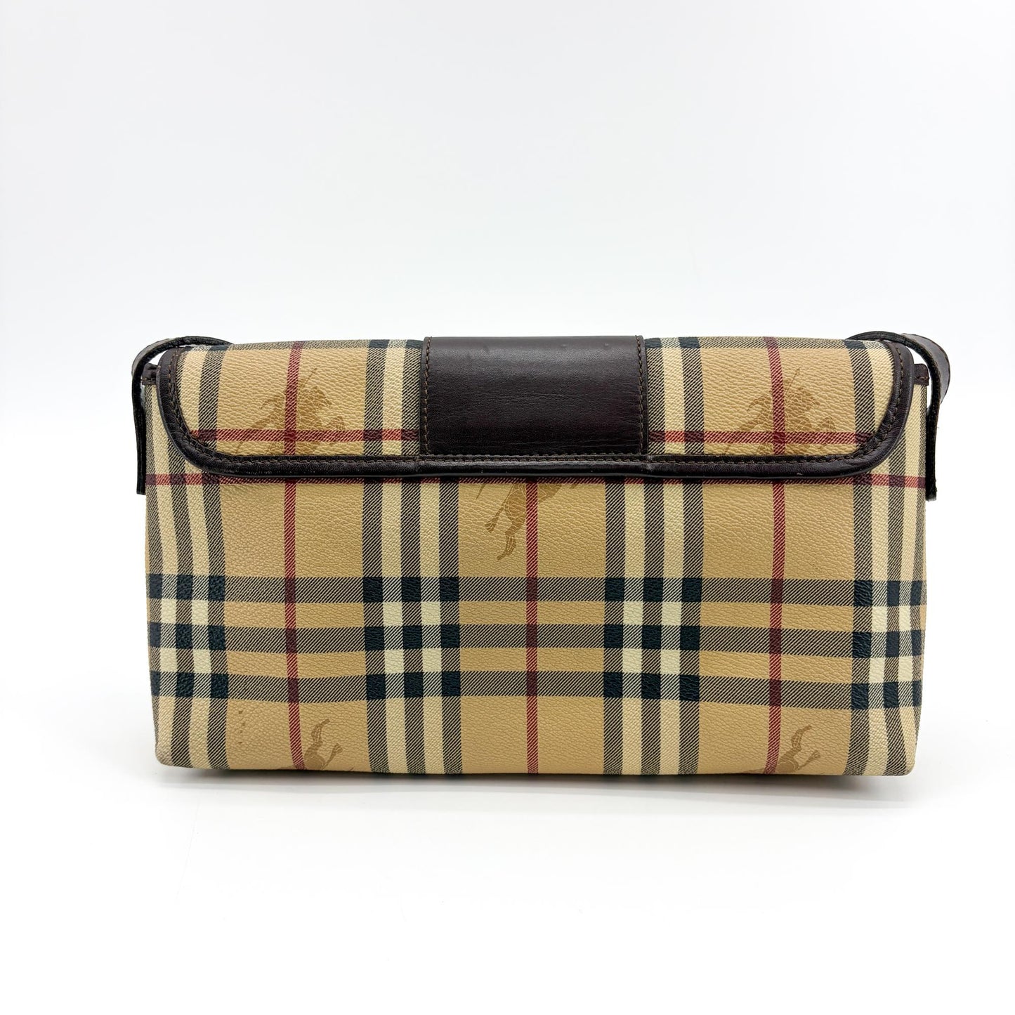 Burberry Nova Check Canvas Leather Buckle Shoulder Bag Beige Brown