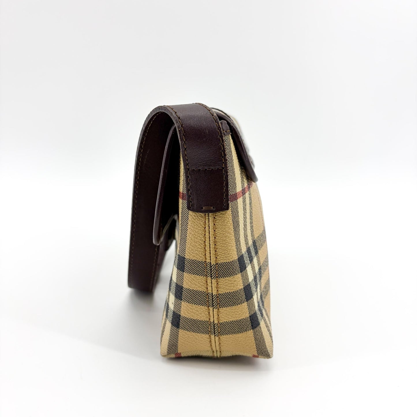Burberry Nova Check Canvas Leather Buckle Shoulder Bag Beige Brown