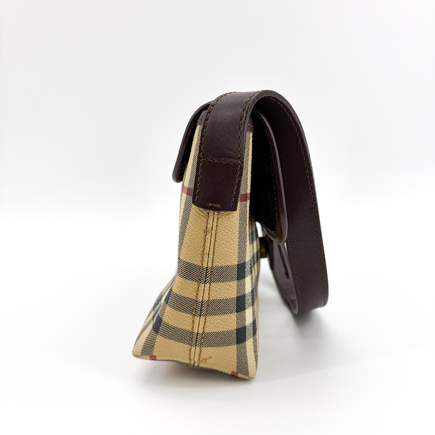 Burberry Nova Check Canvas Leather Buckle Shoulder Bag Beige Brown