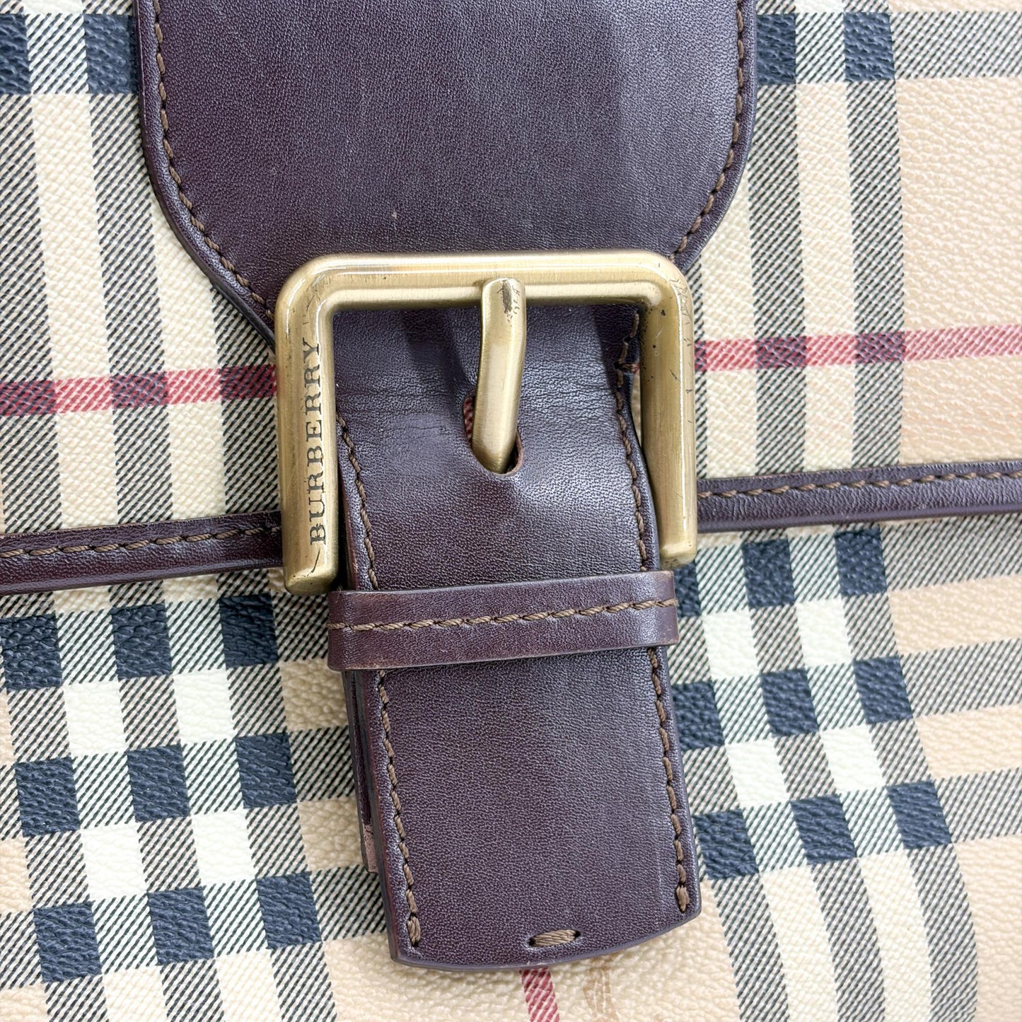 Burberry Nova Check Canvas Leather Buckle Shoulder Bag Beige Brown