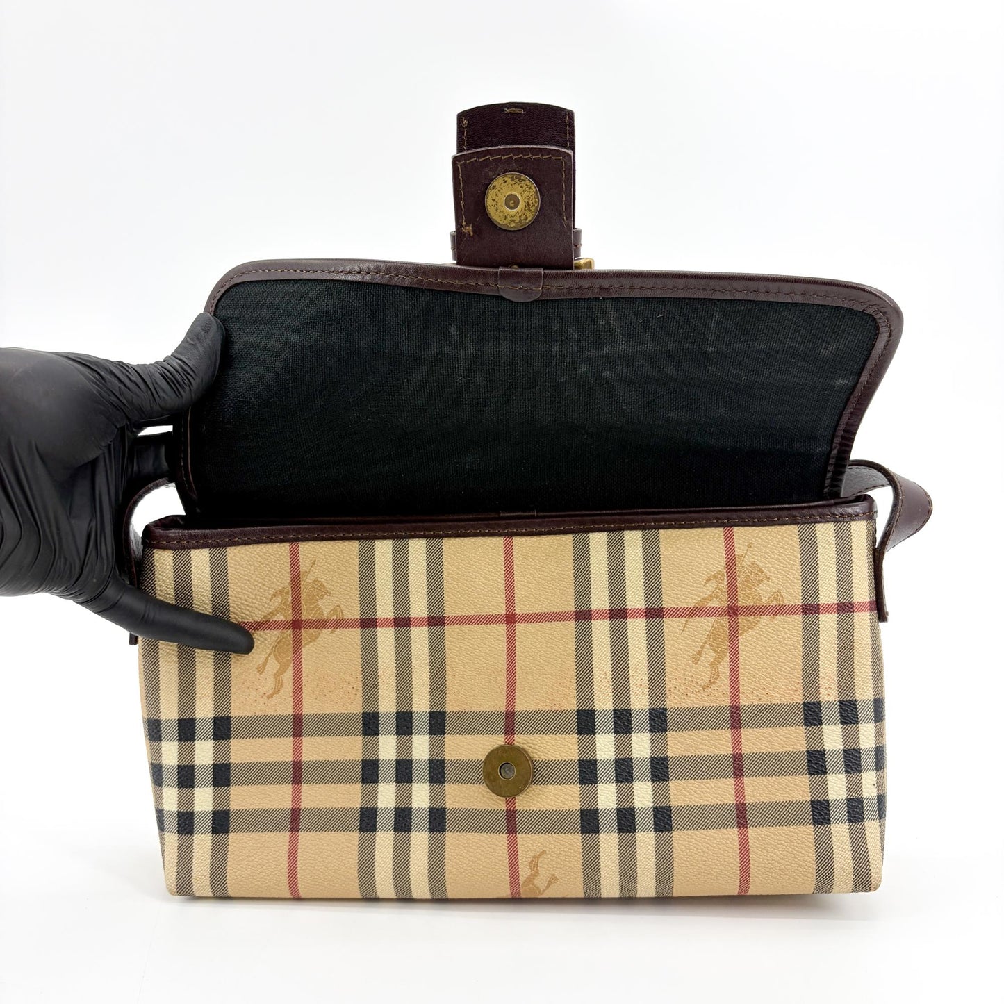 Burberry Nova Check Canvas Leather Buckle Shoulder Bag Beige Brown