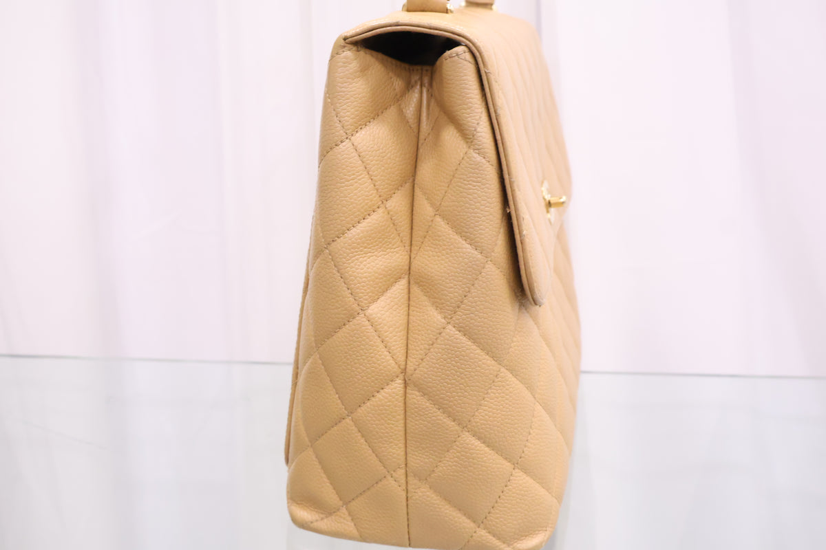 Vintage Caviar Beige Kelly Tote Bag A12397
