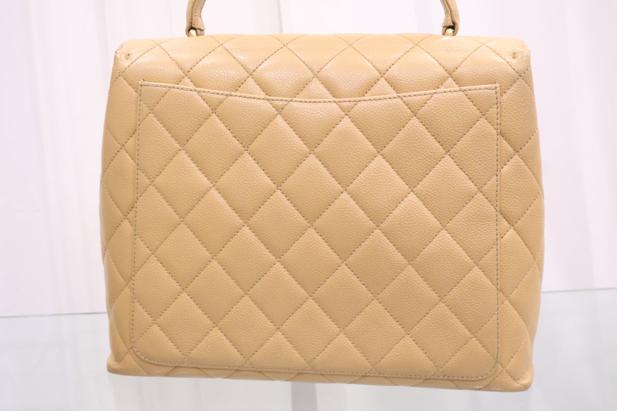 Vintage Caviar Beige Kelly Tote Bag A12397