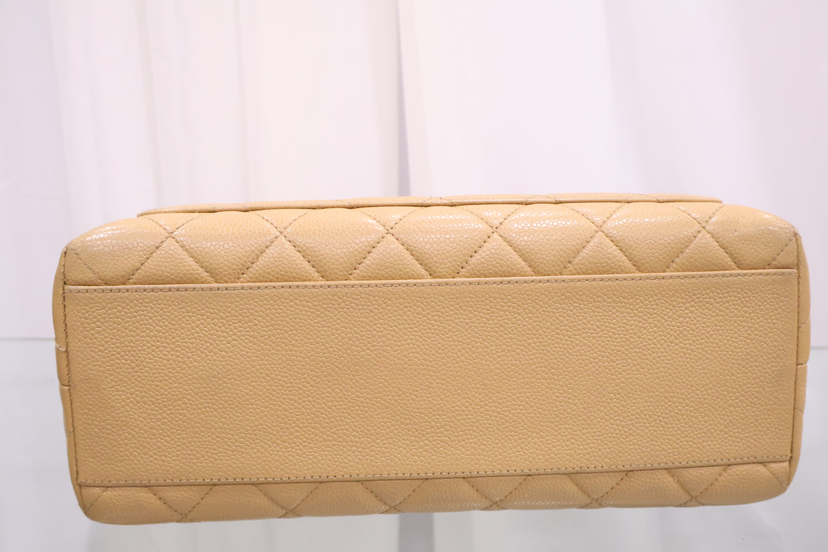 Vintage Caviar Beige Kelly Tote Bag A12397