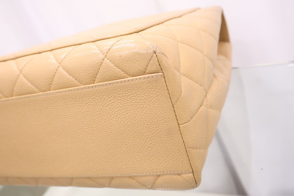 Vintage Caviar Beige Kelly Tote Bag A12397