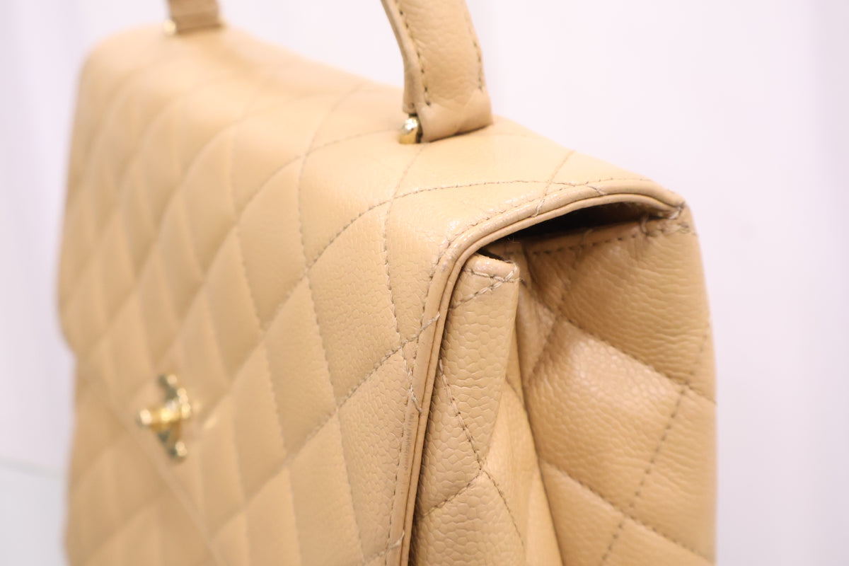 Vintage Caviar Beige Kelly Tote Bag A12397