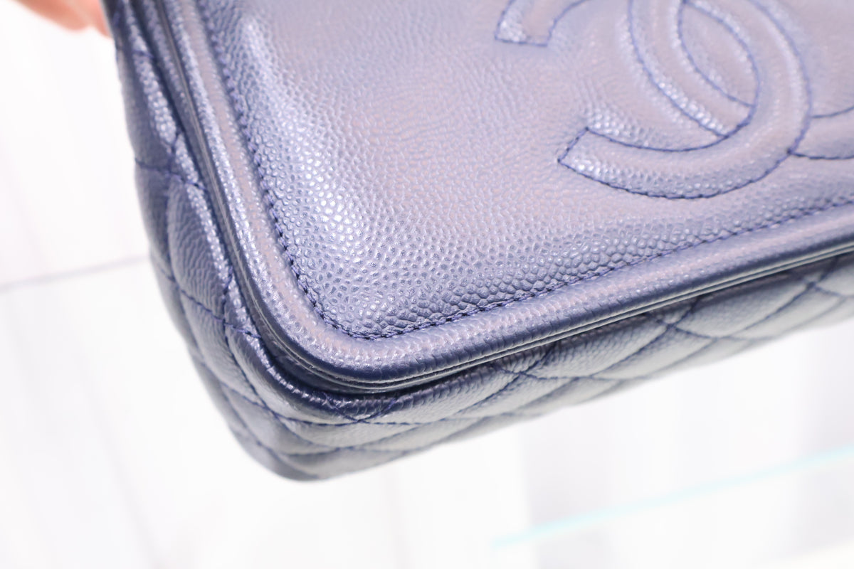 Timeless CC Caviar Flap Navy Shoulder Bag