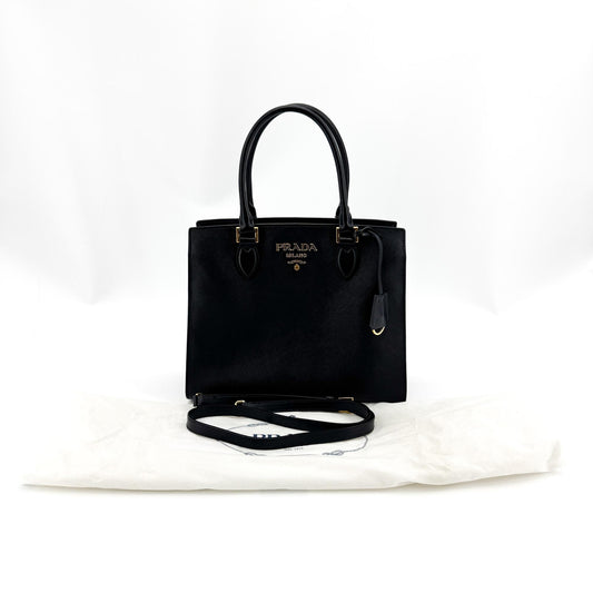 Prada Saffiano Luxe Tote Bag Medium Black Gold Hardware