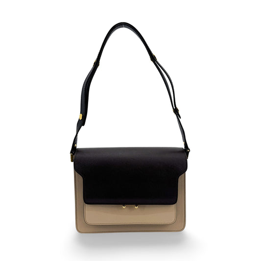 Marni Saffiano Trunk Bag Medium Black Beige