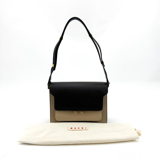 Marni Saffiano Trunk Bag Medium Black Beige