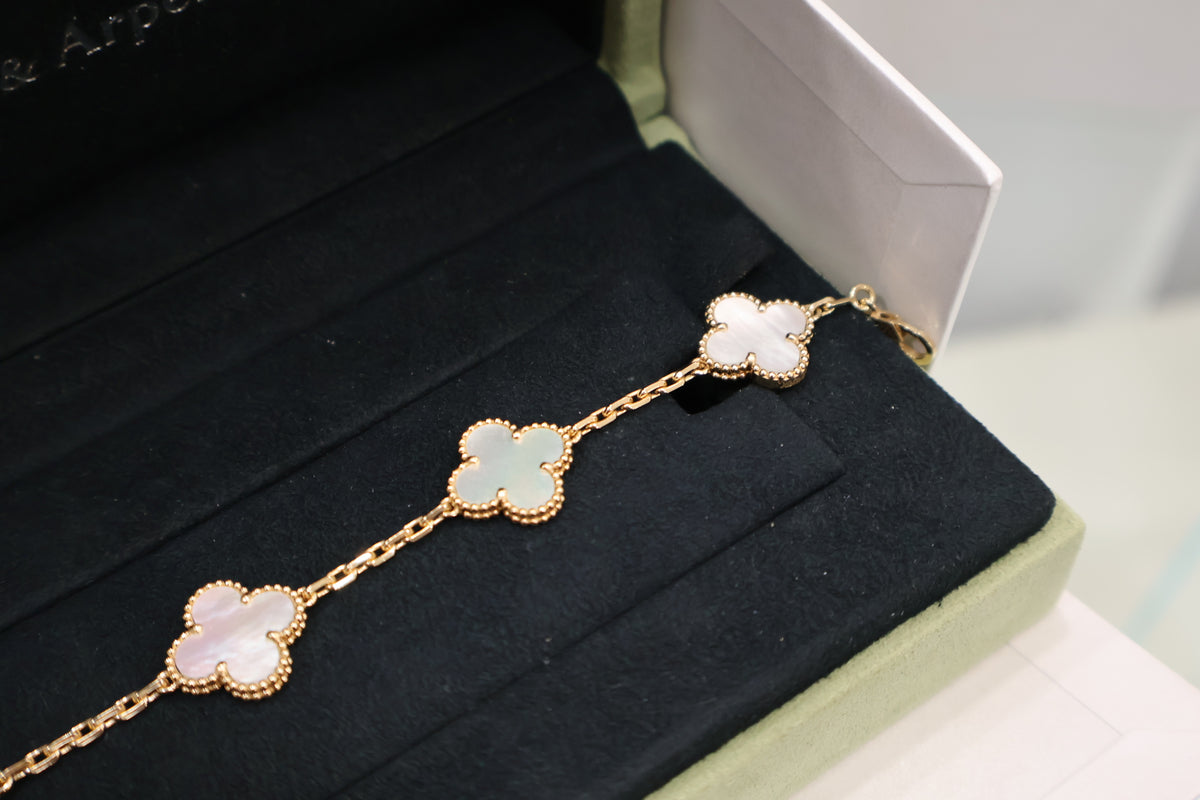 Vintage Alhambra 5-Motif 18K Yellow Gold Mother-of-Pearl Bracelet VCARPMV800