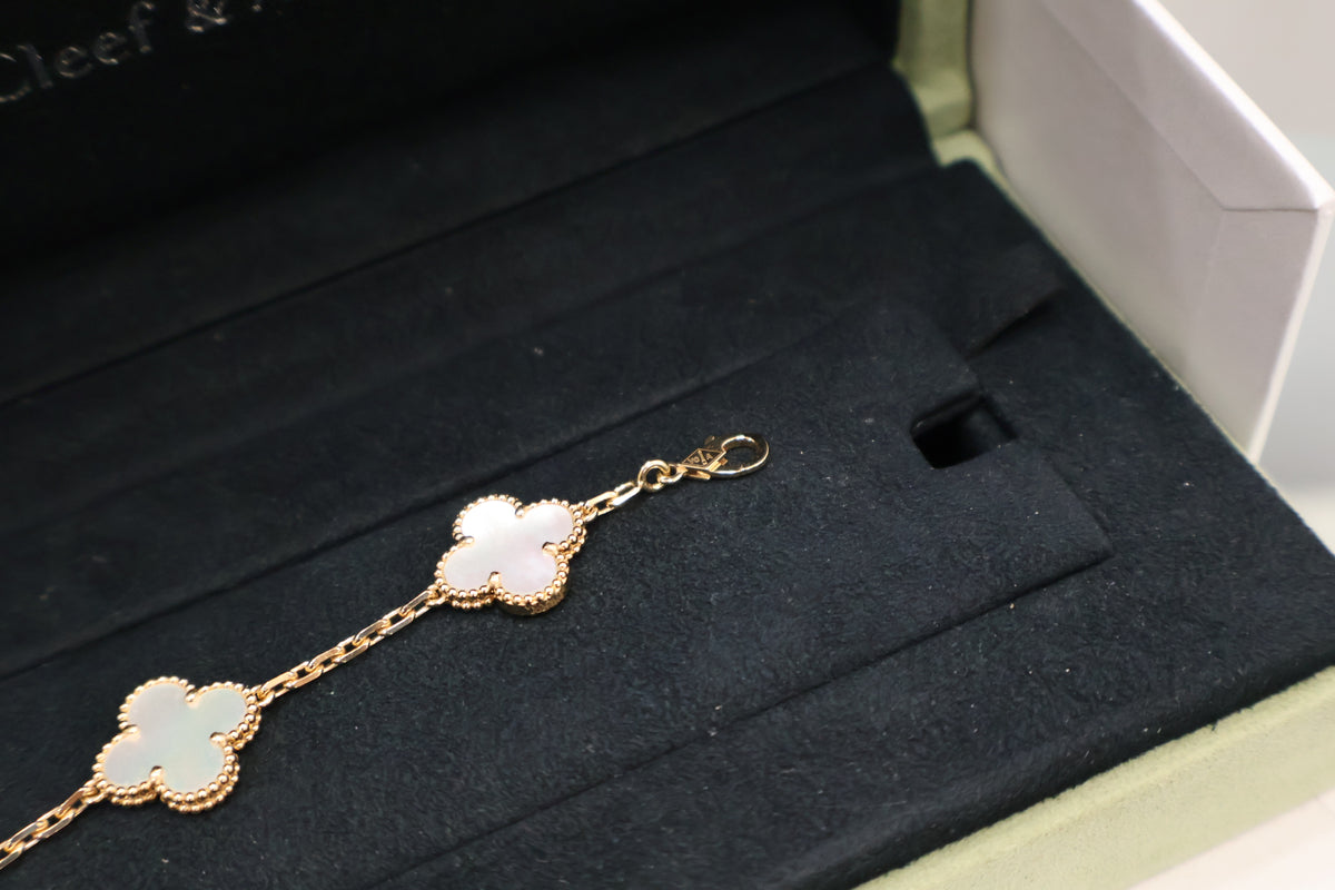 Vintage Alhambra 5-Motif 18K Yellow Gold Mother-of-Pearl Bracelet VCARPMV800