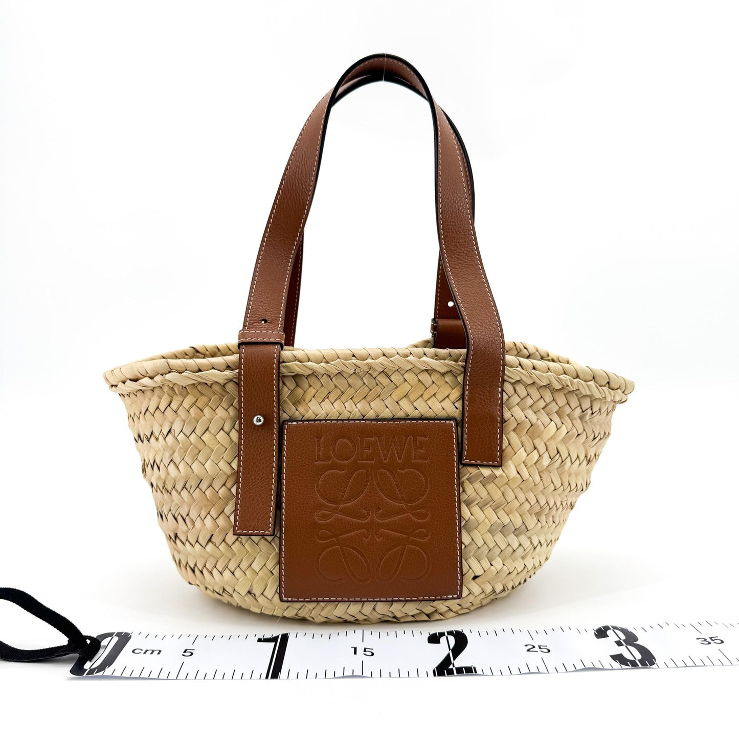 Loewe Small Basket Bag Palm Leaf and Calfskin Natural Tan
