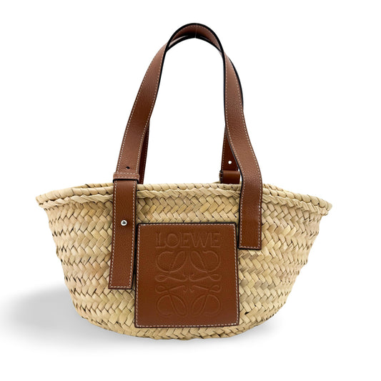 Loewe Small Basket Bag Palm Leaf and Calfskin Natural Tan