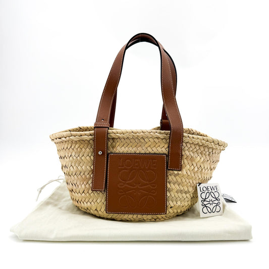 Loewe Small Basket Bag Palm Leaf and Calfskin Natural Tan