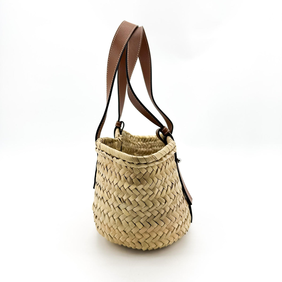 Loewe Small Basket Bag Palm Leaf and Calfskin Natural Tan
