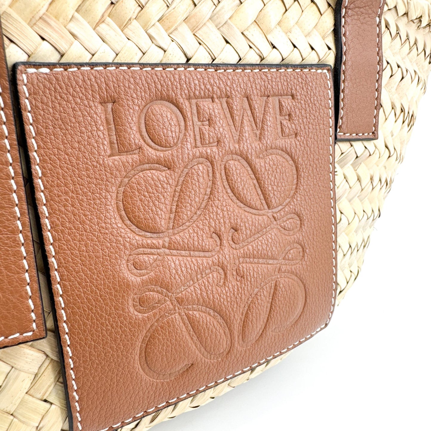 Loewe Small Basket Bag Palm Leaf and Calfskin Natural Tan