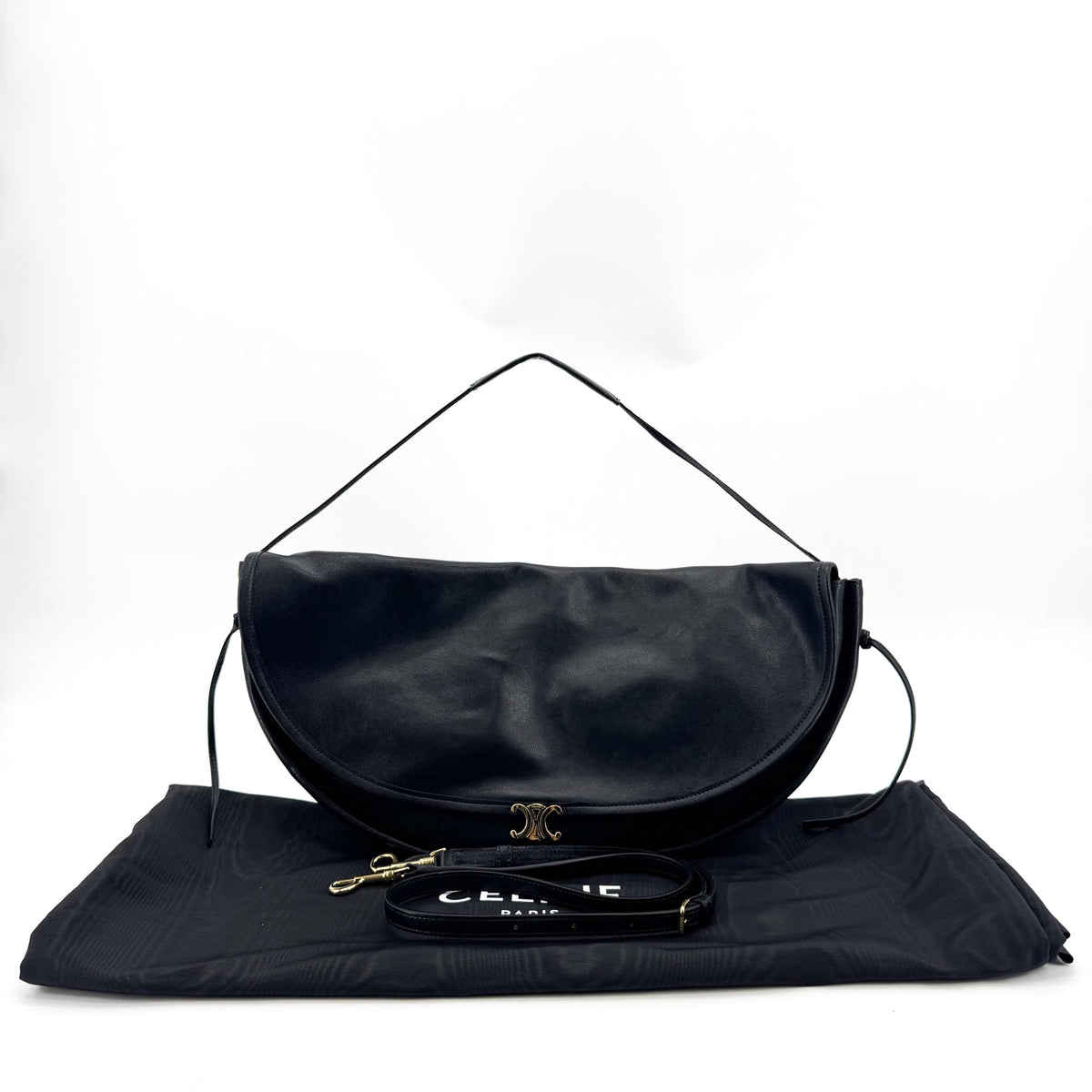 Celine Triomphe Soft Leather Crossbody Bag Black