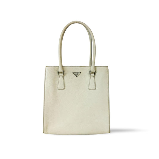 Prada Vitello Phoenix Leather Tote Bag Ivory