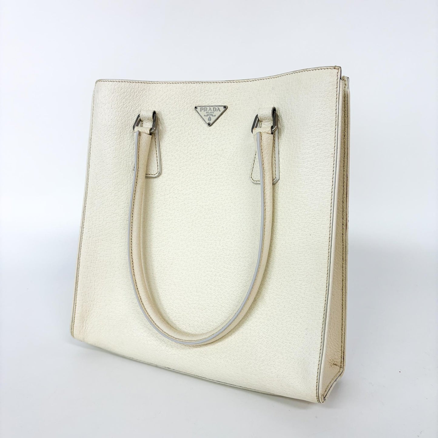 Prada Vitello Phoenix Leather Tote Bag Ivory