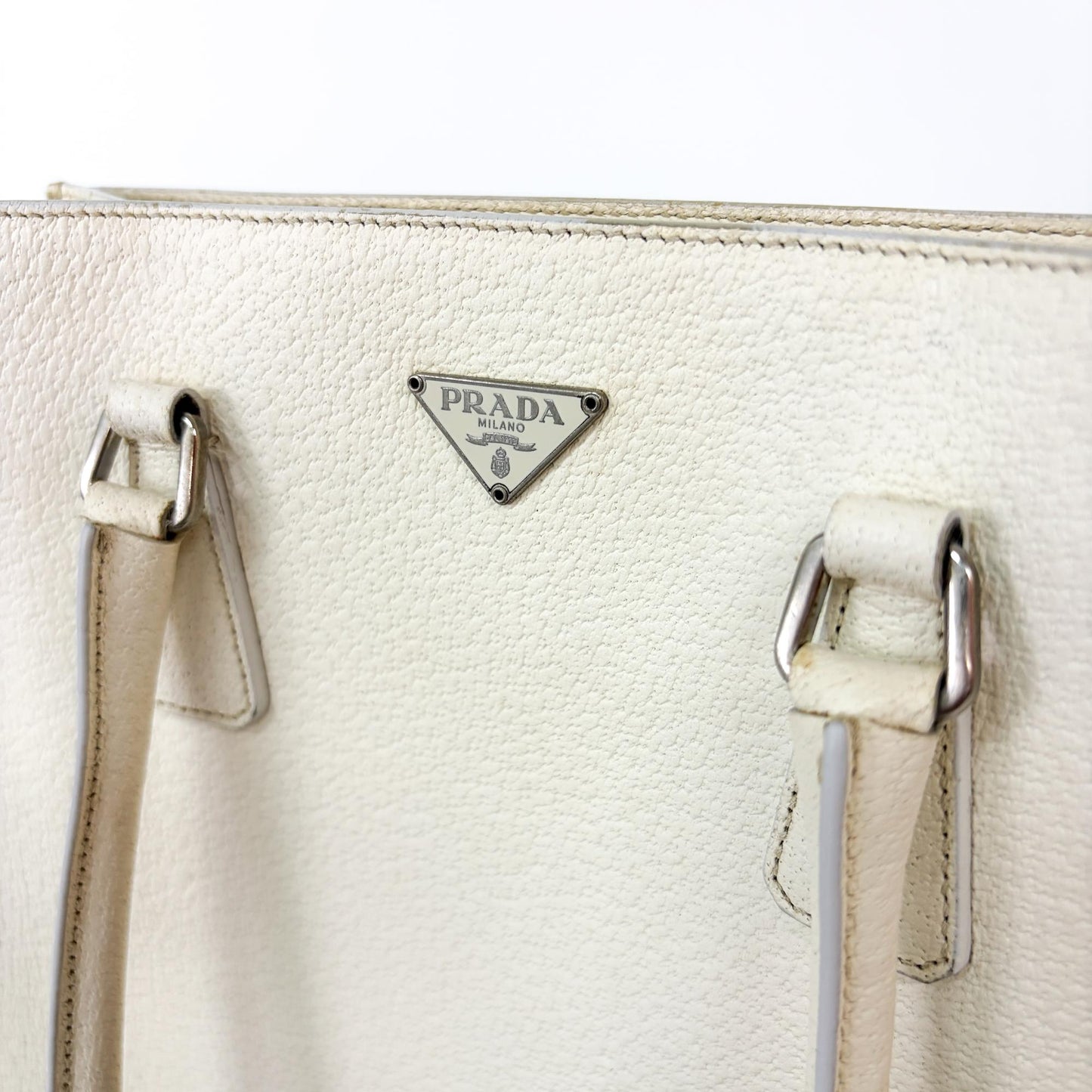 Prada Vitello Phoenix Leather Tote Bag Ivory