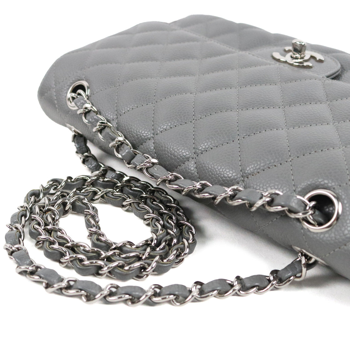 Chanel Gray Medium Caviar Classic Bag with Double Flap