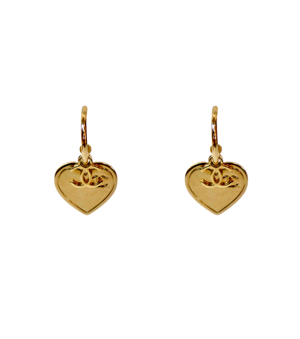Chanel B17 Heart CC Gold Earrings