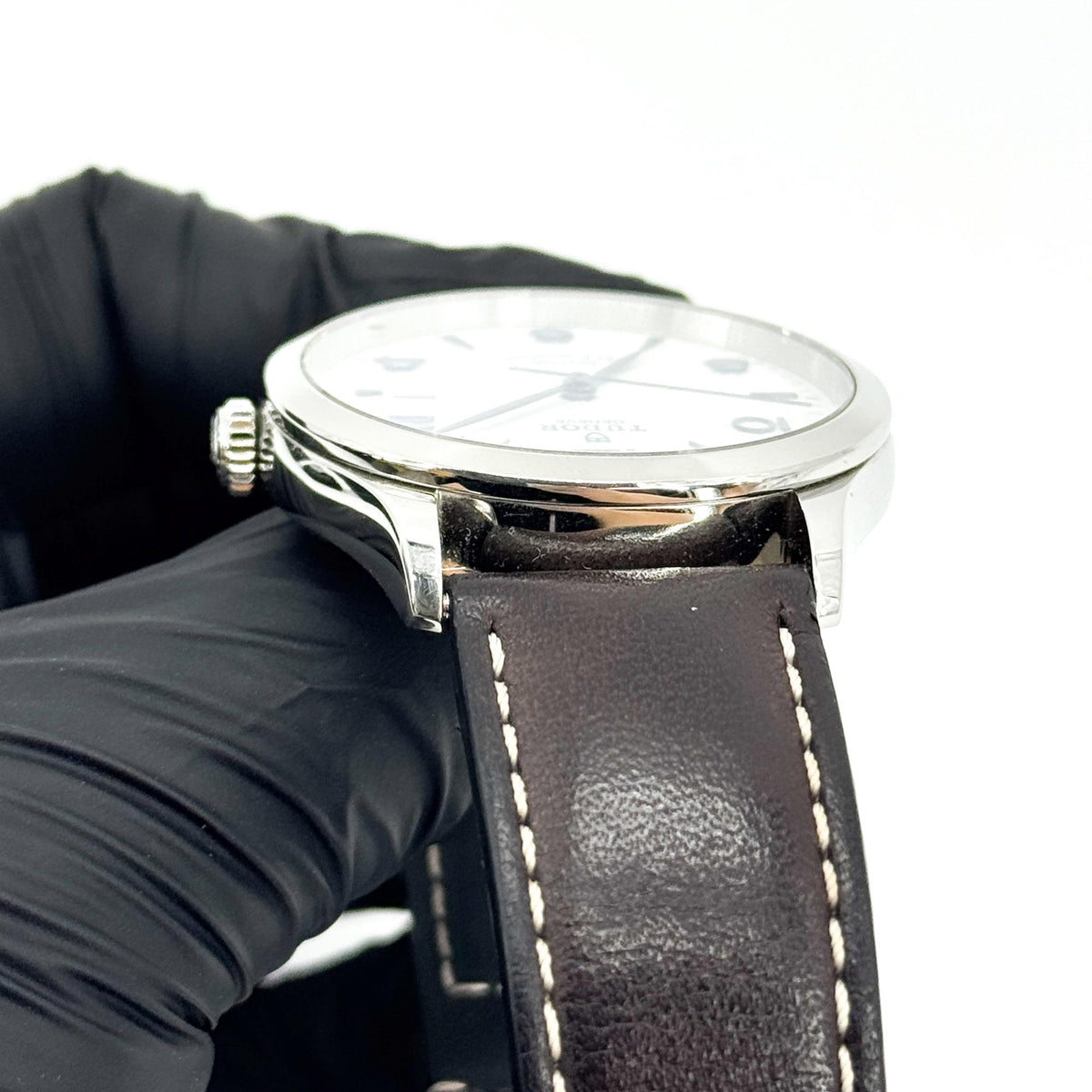 Tudor 1926 silver dial blue indices leather strap