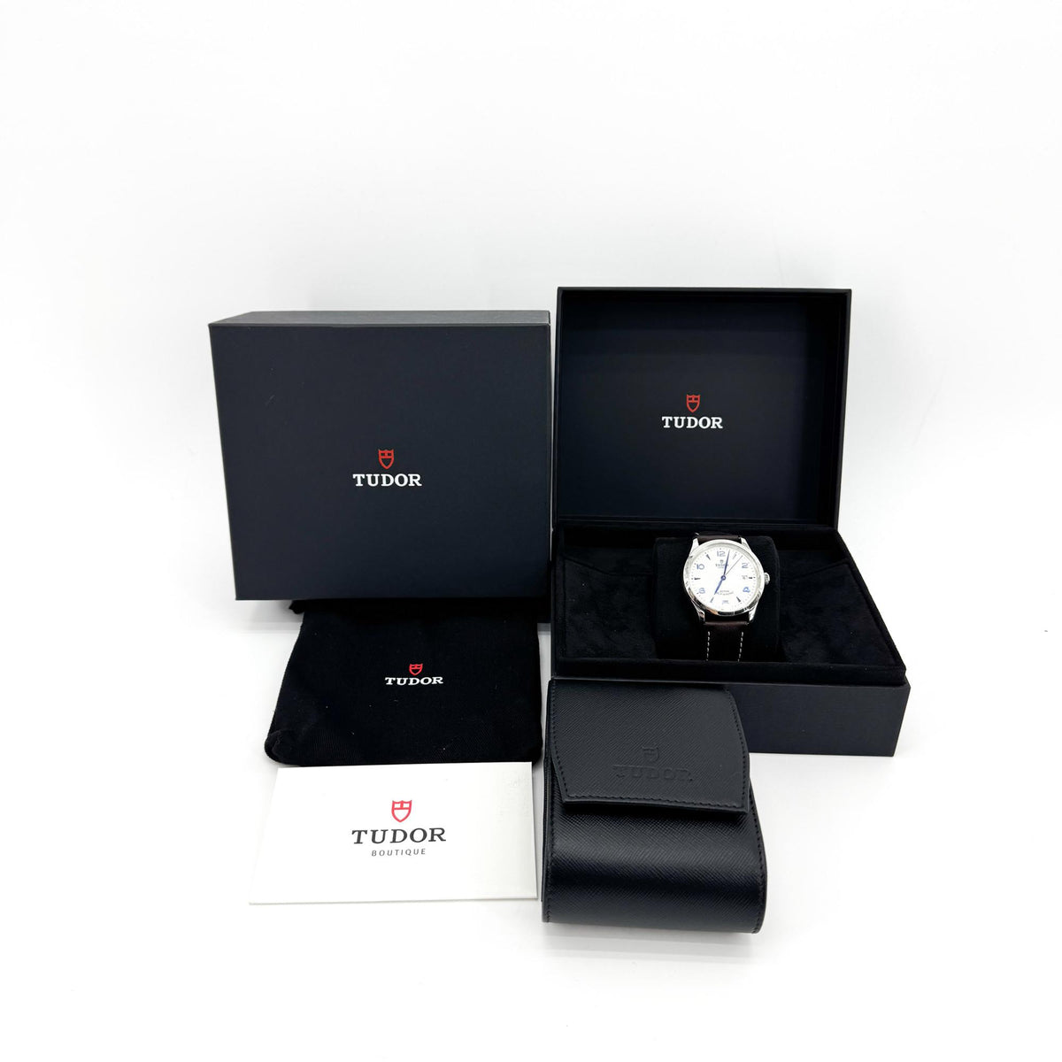 Tudor 1926 silver dial blue indices leather strap
