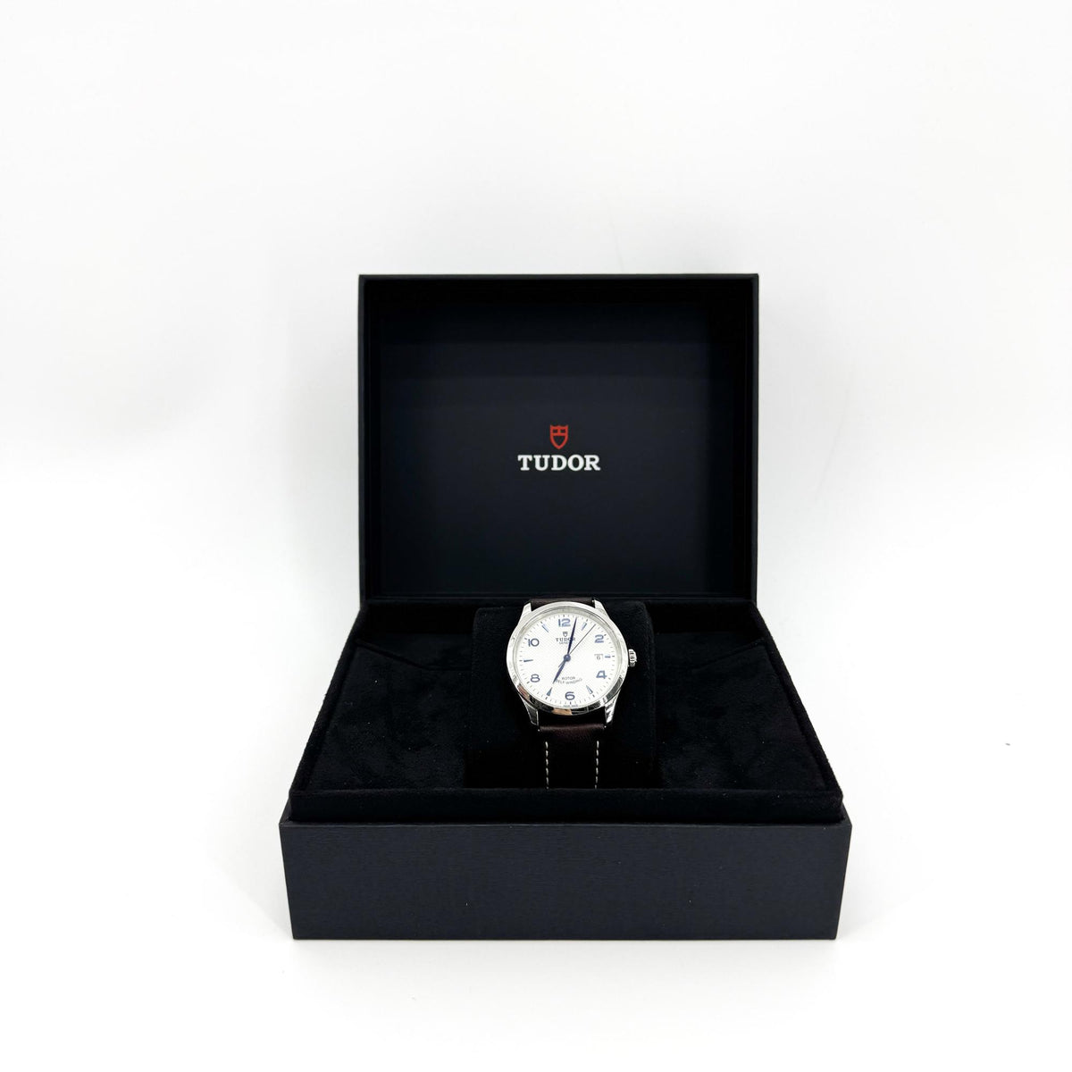 Tudor 1926 silver dial blue indices leather strap