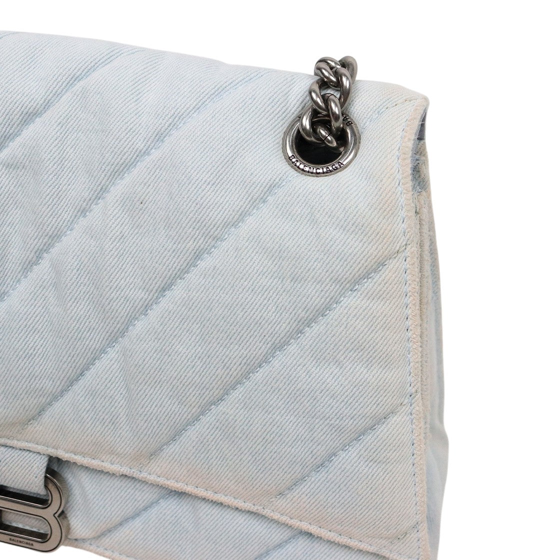 Balenciaga Quilted Denim Crush Chain Shoulder Bag
