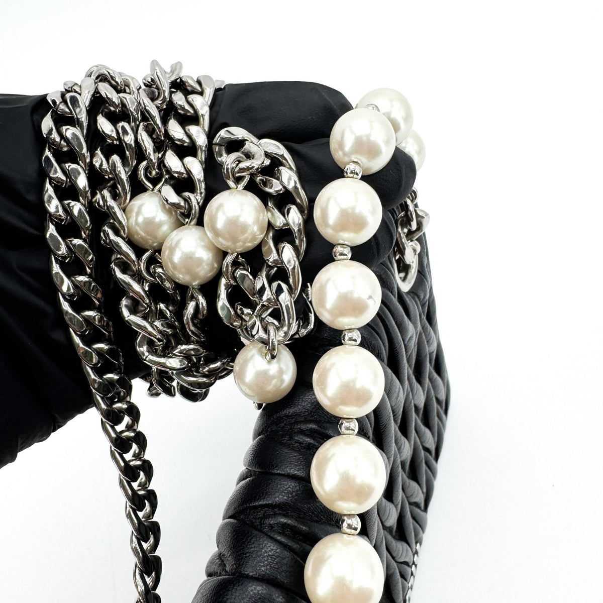 Miu Miu Matelassé Pearl Crossbody Bag Black