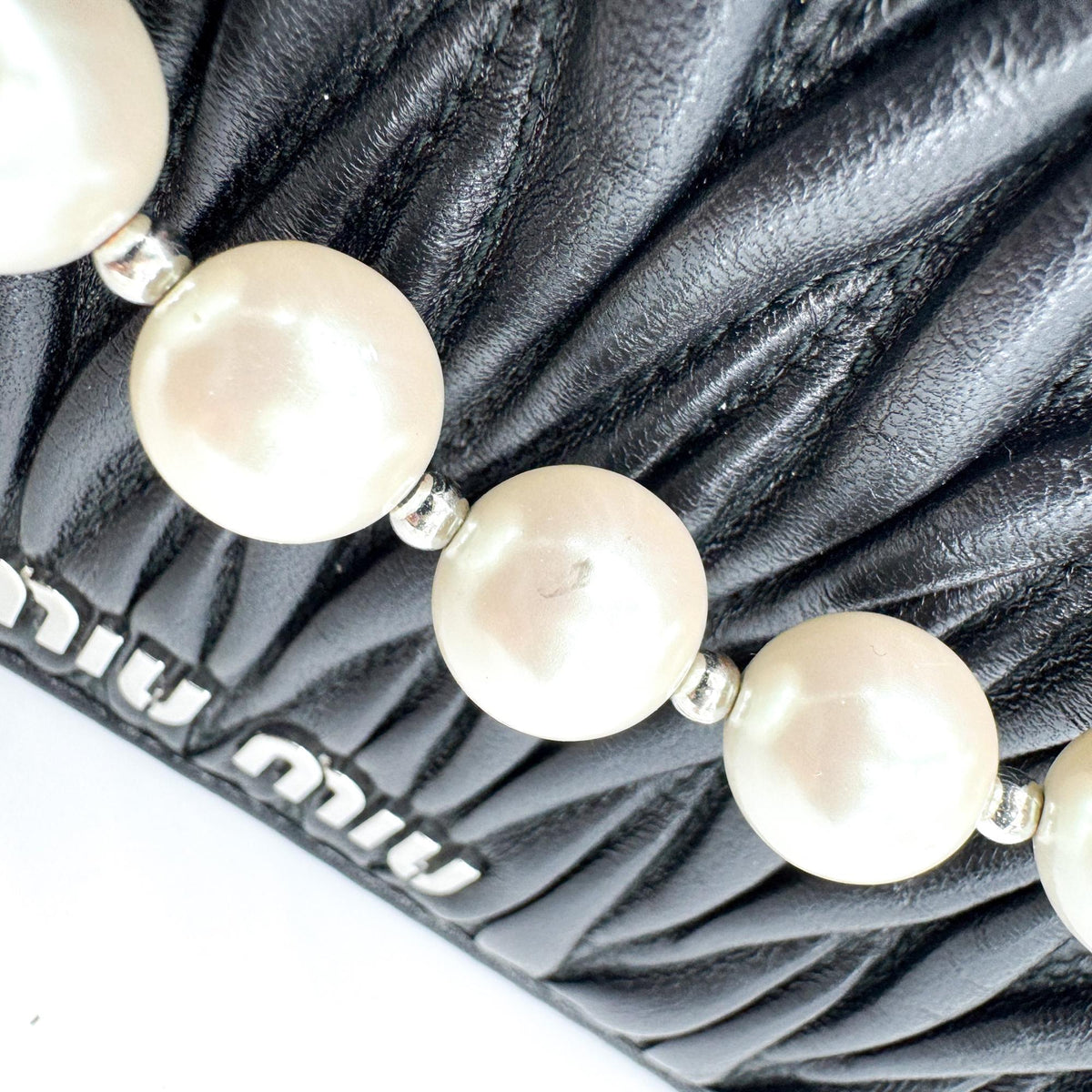 Miu Miu Matelassé Pearl Crossbody Bag Black