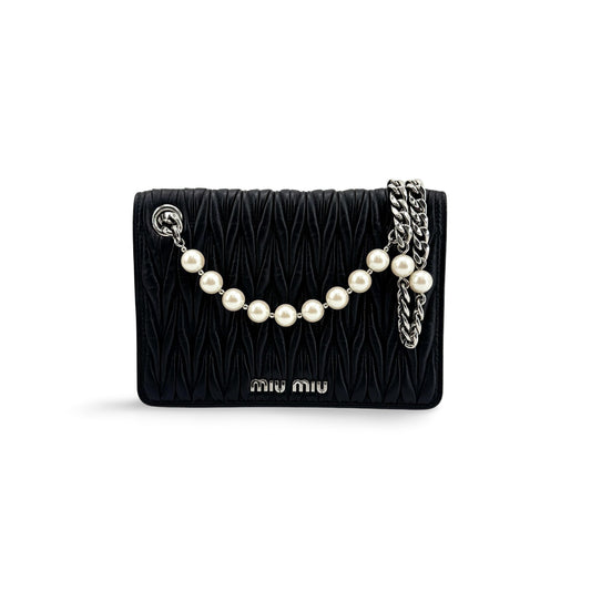 Miu Miu Matelassé Pearl Crossbody Bag Black