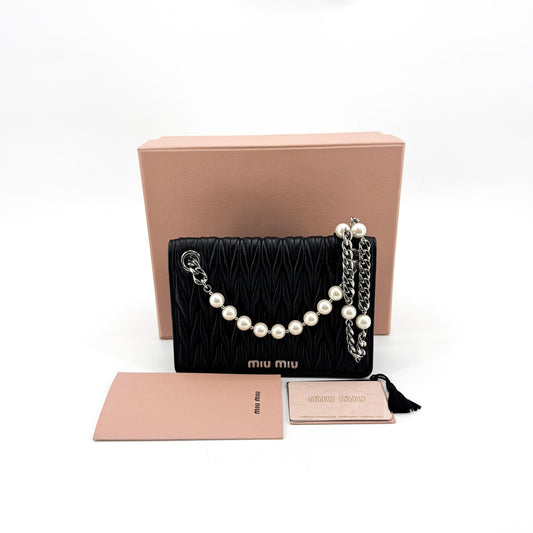 Miu Miu Matelassé Pearl Crossbody Bag Black