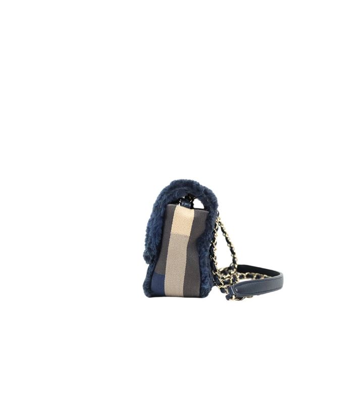Chanel Navy Shearling Chain Shoulder Bag