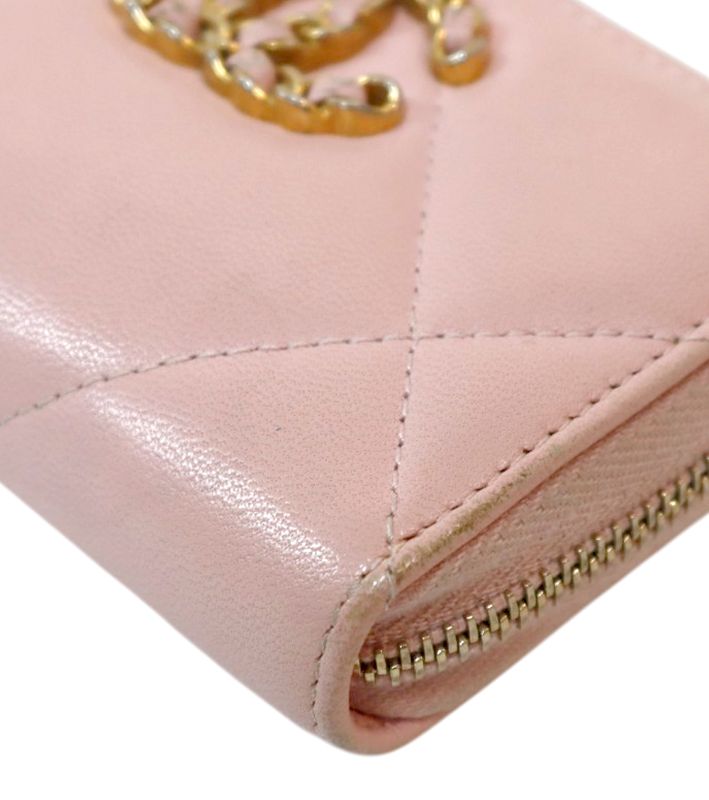 Chanel Pink Lambskin 19 Zipper Card Wallet