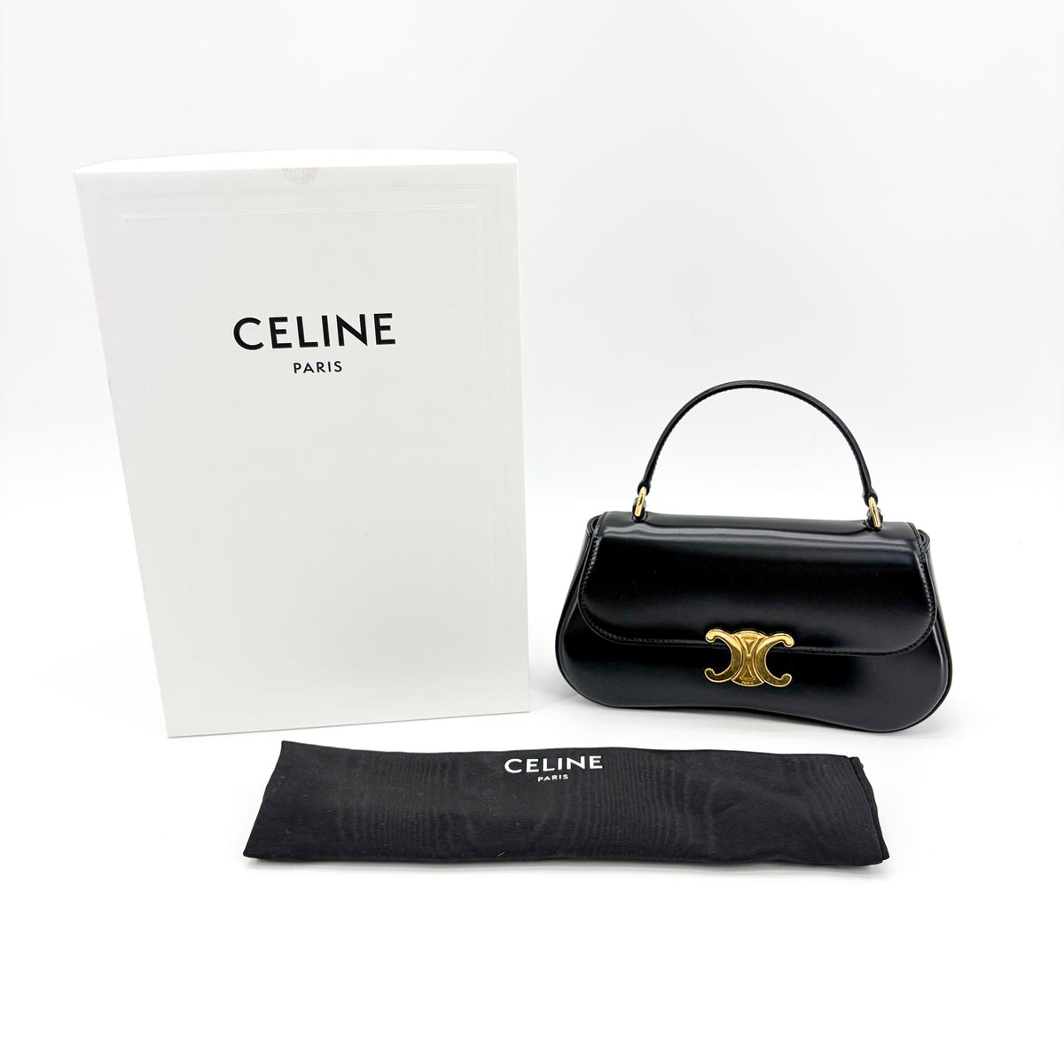 Celine Shiny Calfskin Top Handle Claude Bag Black