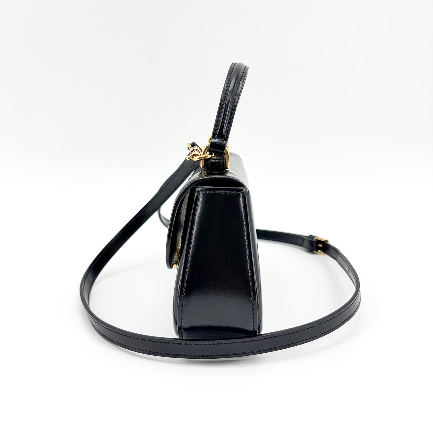Celine Shiny Calfskin Top Handle Claude Bag Black
