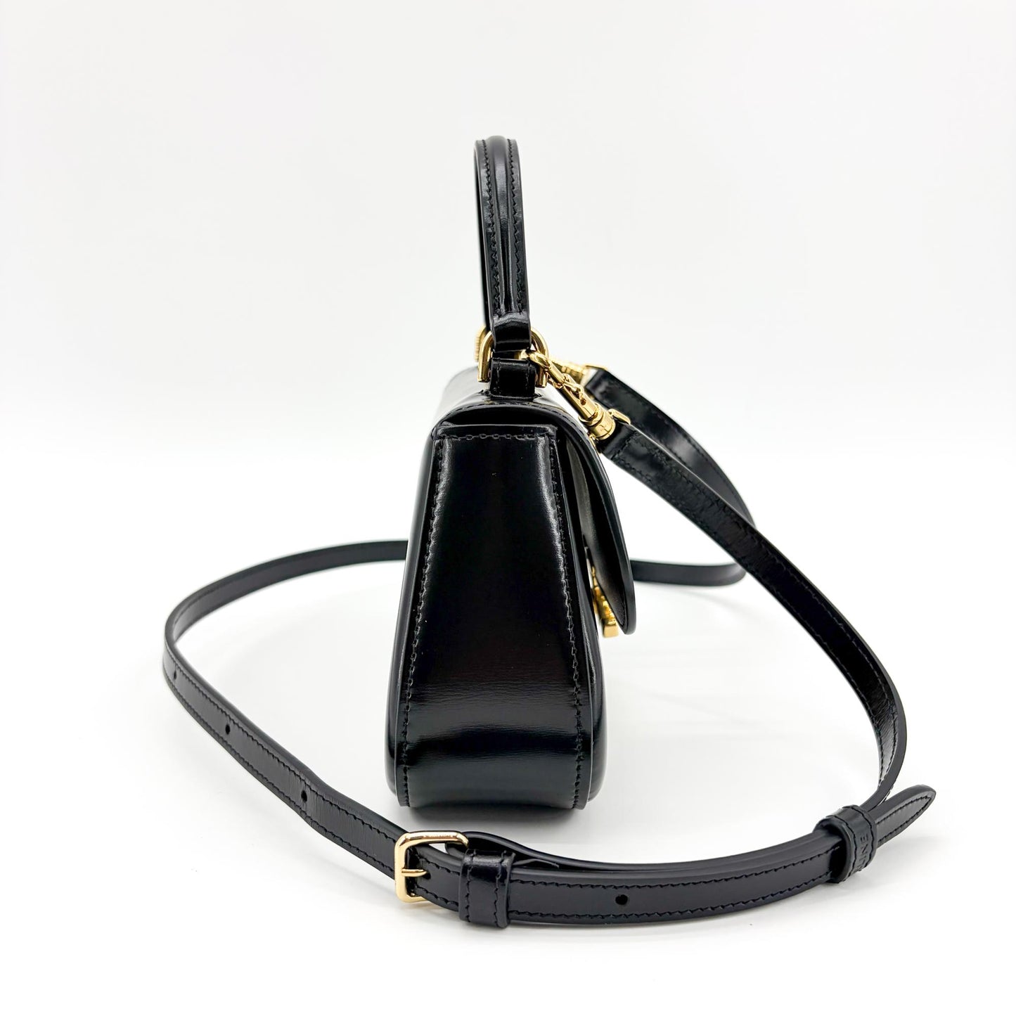 Celine Shiny Calfskin Top Handle Claude Bag Black