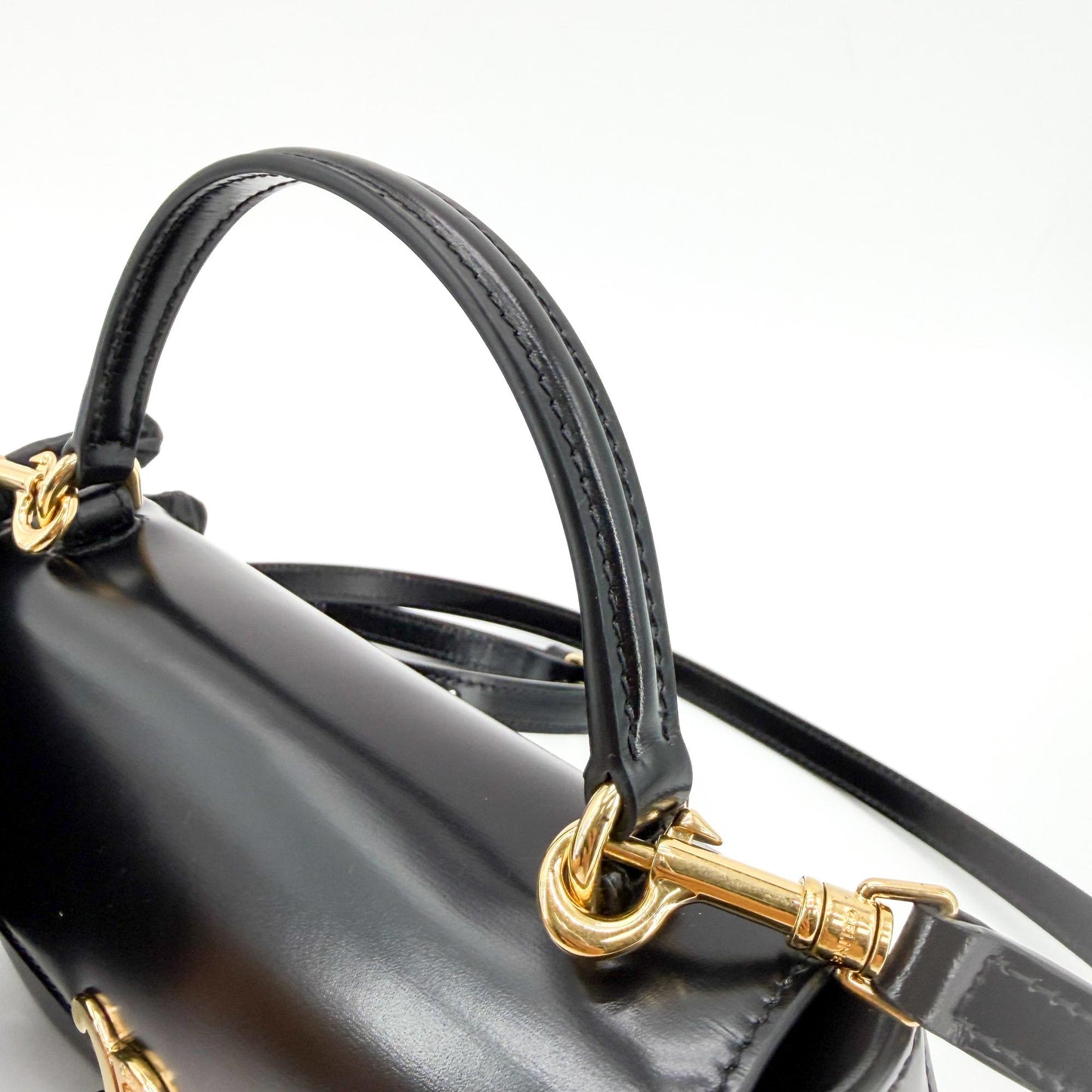 Celine Shiny Calfskin Top Handle Claude Bag Black